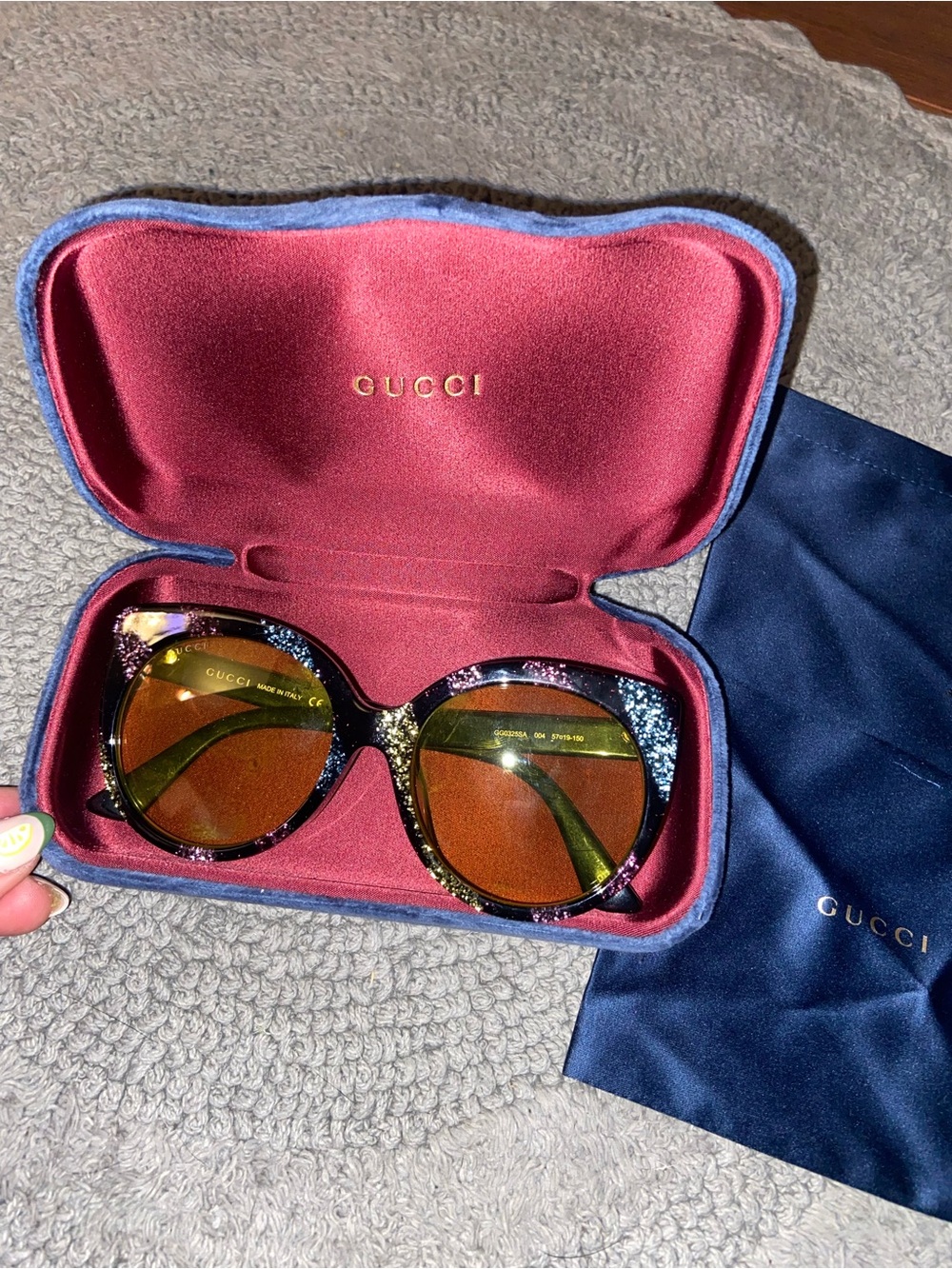 Gucci Women’s Round Glitter Frame Sunglasses in Black with Multicolor Sparkle
